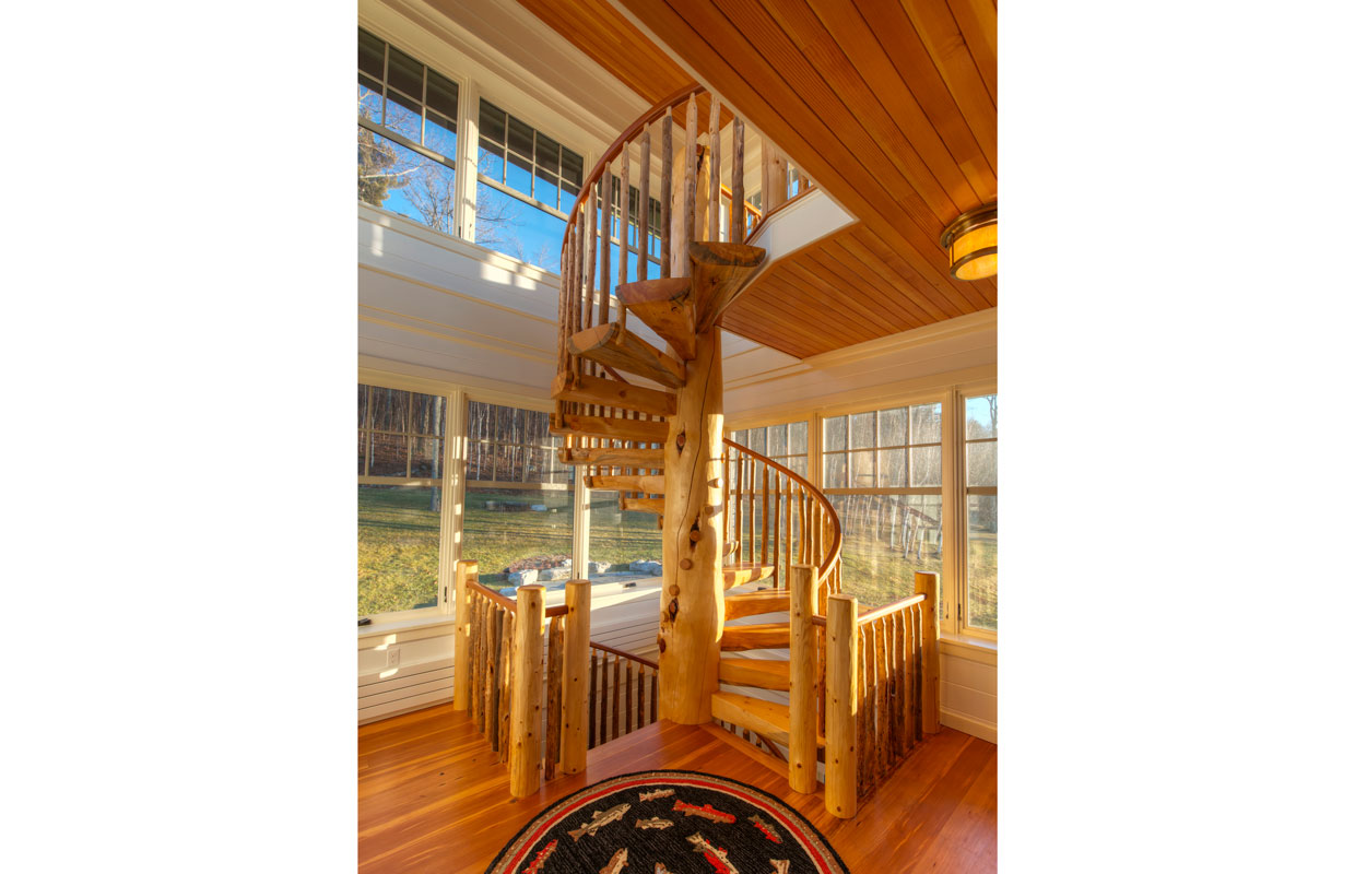natural wood spiral staircase